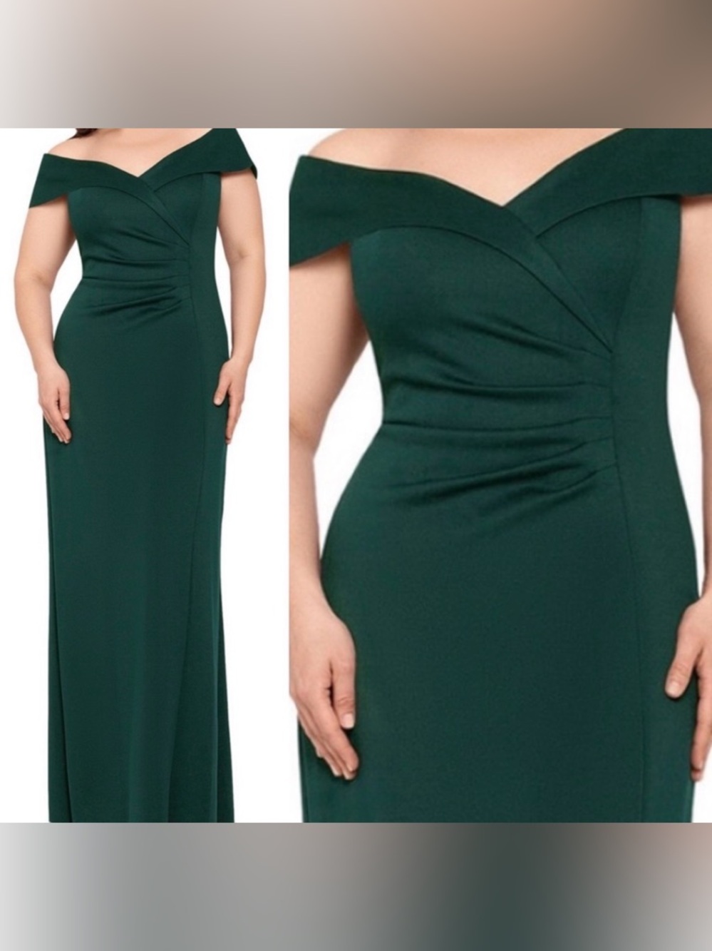 XSCAPE X BY XSCAPE hunter Green plus size Gown offf the shoulder size 22W Dress